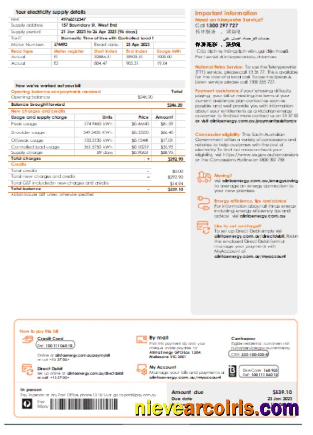 Alinta energy electricity utility business bill, page 2